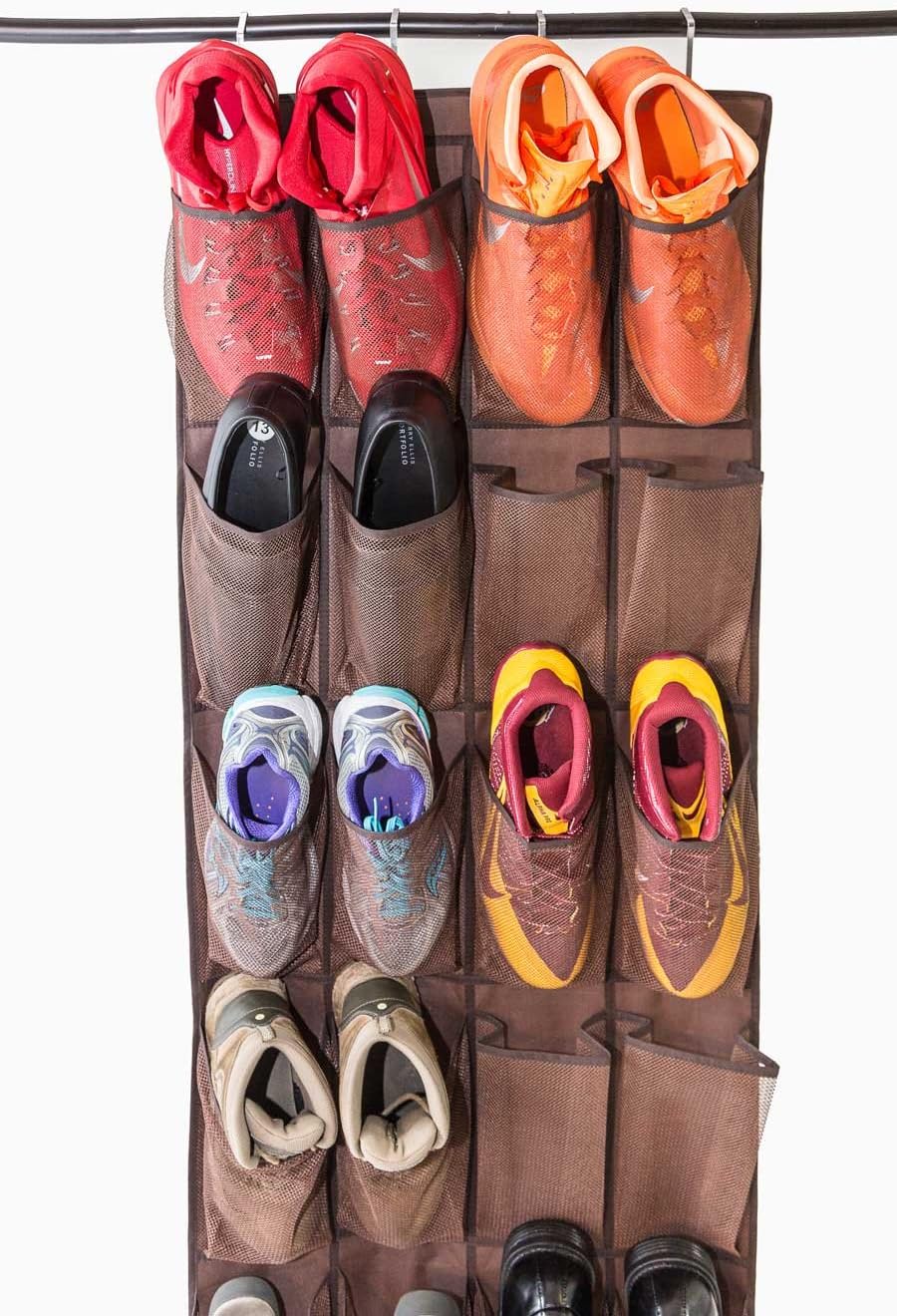 Roomganize Large Over the Door Shoe Organizer for Mens Sneakers (Bison brown)