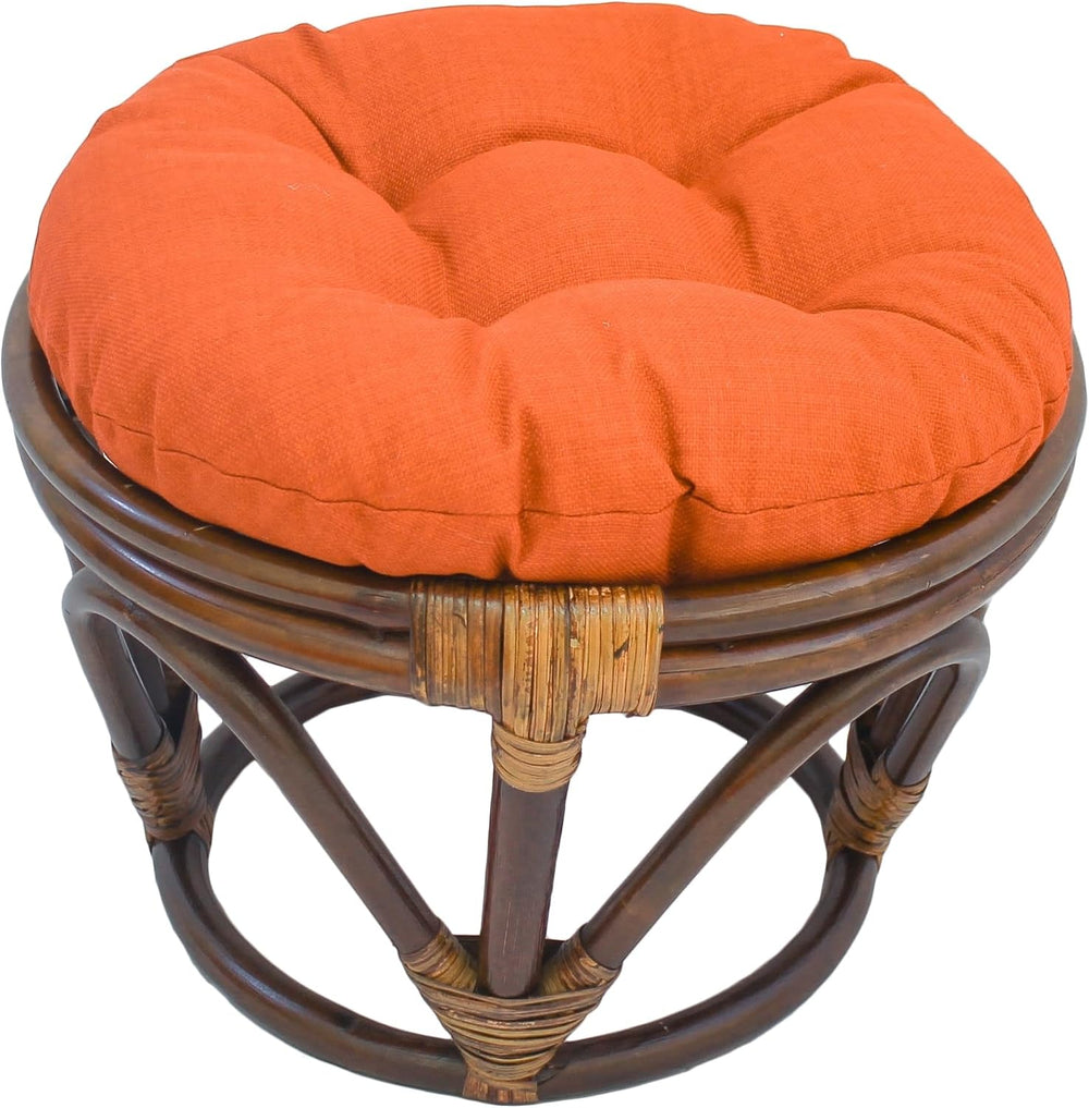 International Caravan Furniture Piece Rattan Ottoman with Outdoor Fabric Cushion