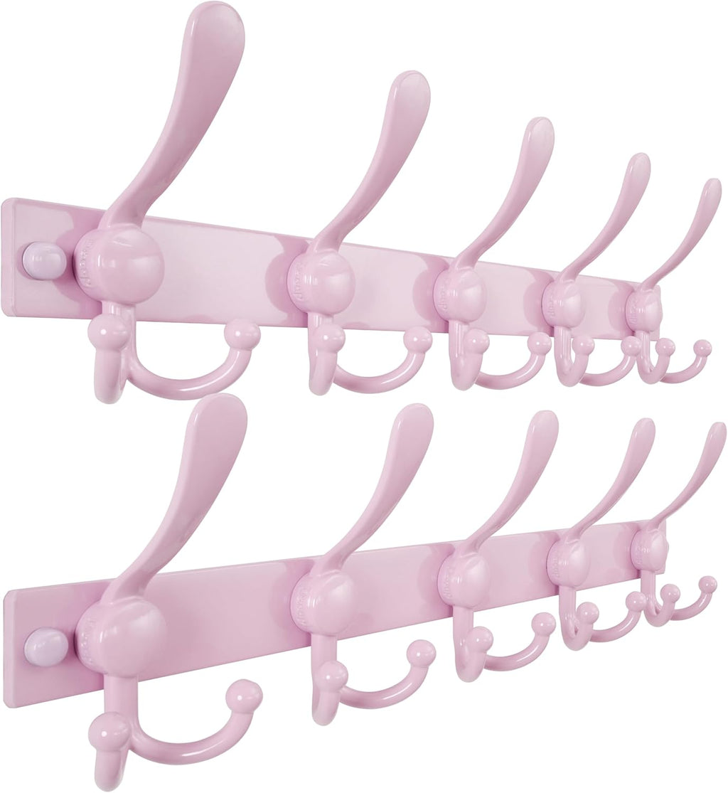 Dseap Coat Rack Wall Mount 2.0 Pro: Heavy Duty 300% Thicker, 16" Stud Mount, Stainless Steel Wall Coat Hooks Hanger for Clothes Jackets Hats Entryway Closet, MaxStrong Series, Pink, Pack of 2