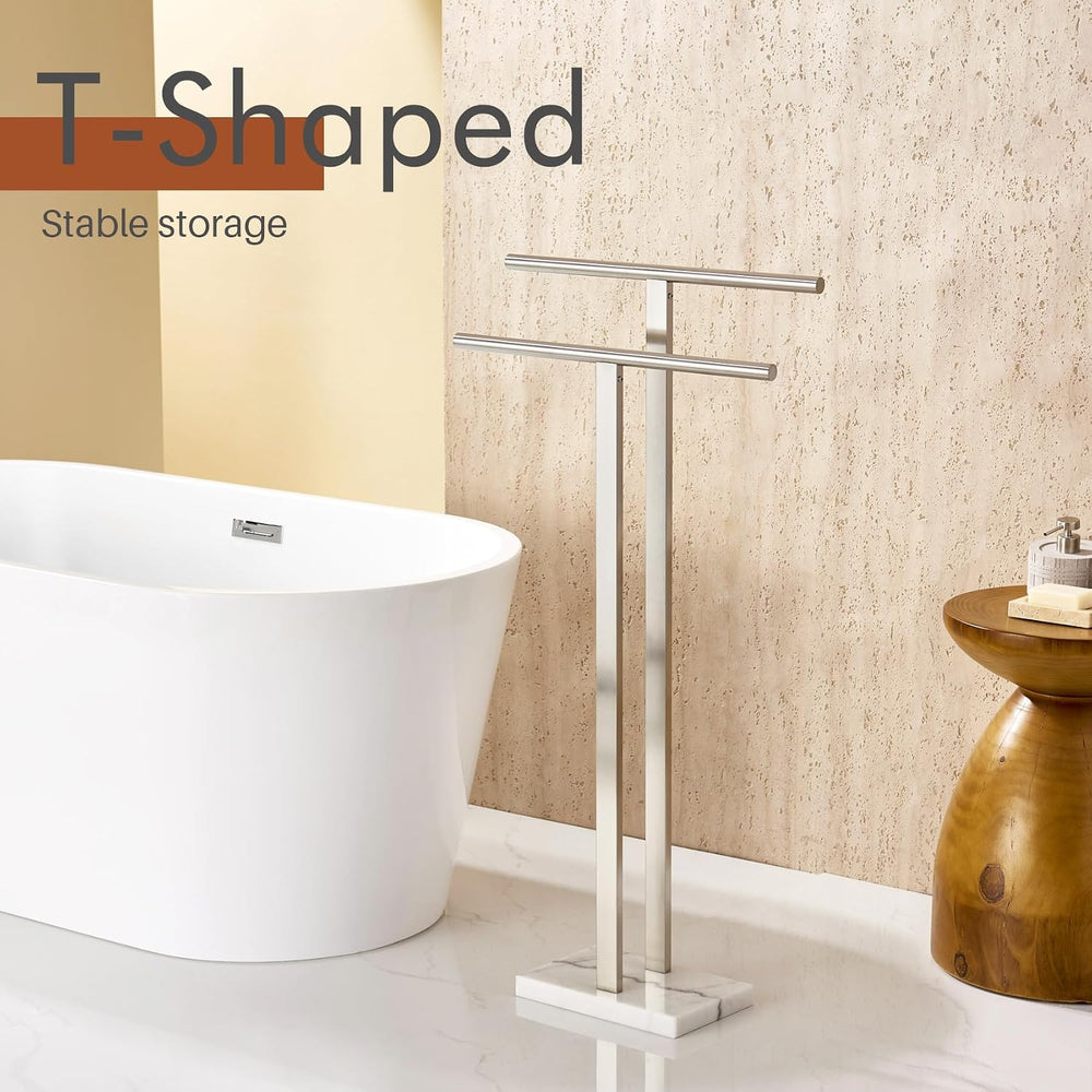 KOKOSIRI Towel Rack Free Standing Brushed Nickel 2-Tier Towel Holder for Bath...