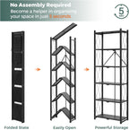 DEANIC 6-Shelf Folding Bookcase with Wheels, Heavy Duty Storage Shelves, Freestanding Metal Wire Shelving Unit for Living Room, Office, Kitchen, Basement, Pantry (Black)