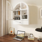 BLANKSPACE Bathroom Curved Wall Cabinet with Drawer, Over The Toilet Organizer for Bathroom White Storage Cabinet with Glass Door and Soft Closing