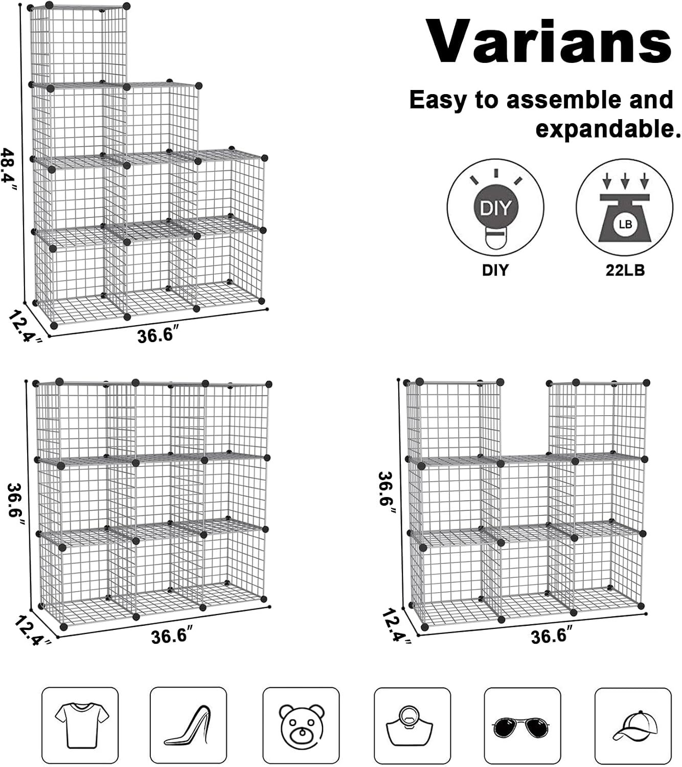 C&AHOME Wire Cube Storage, 9 - Cube Organizer Metal C Grids, Silver Gray | Modular Shelves Units, Closet Organizer, Storage Bins Shelving, Ideal for Home, Office, Living Room