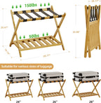 BAMBOOHOMIE Full Assembled Luggage Rack Set of 2, Bamboo Luggage Holder Rack for Guest Room, 26.77" L Folding Suitcase Stand with 5 Nylon Straps & Storage Shelf for Bedroom Hotel (2 Pack - Natural)