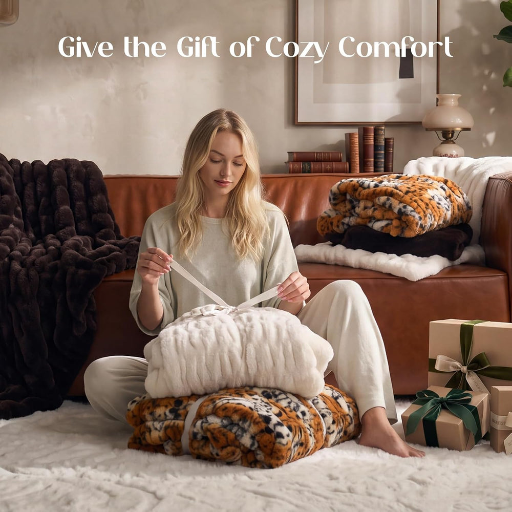 Dream Valley Double-Sided Faux Rabbit Fur Throw Blanket,Dark Brown,60"x8...