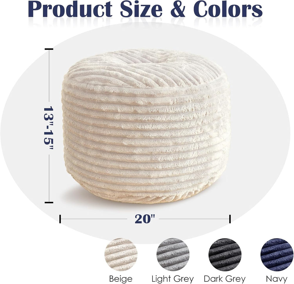 Round Ottoman,Corduroy Pouf Foot Rest,Beige,20x15 in | Corduroy Cover,Storage...