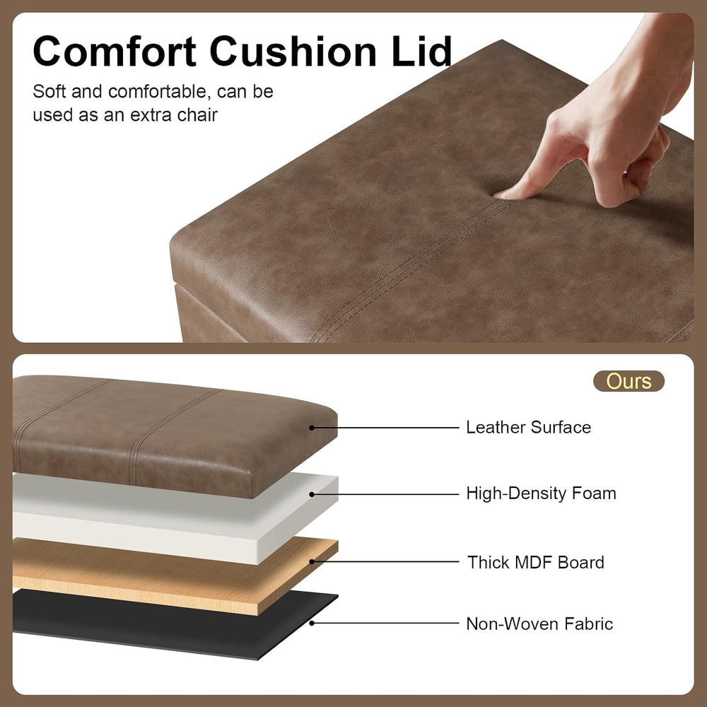 Asense 24-inch Rolling Storage Ottoman Bench, Upholstered Faux Leather Footre...