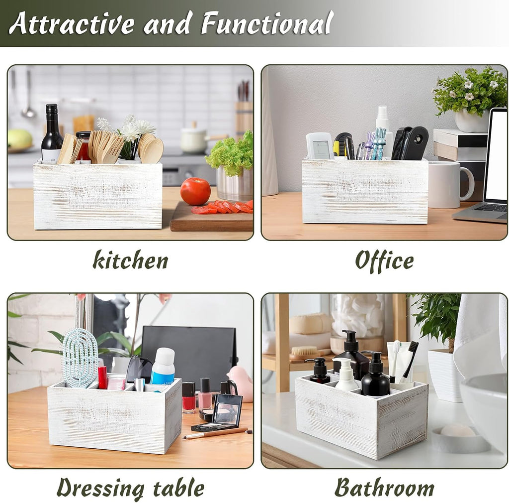 DRASTAR Silverware Caddy, Wooden Utensil Holder, Picnic Cutlery Holder, Whitewashed Silverware Holder, Plastic Silverware Caddy for Party, Countertop, Camping