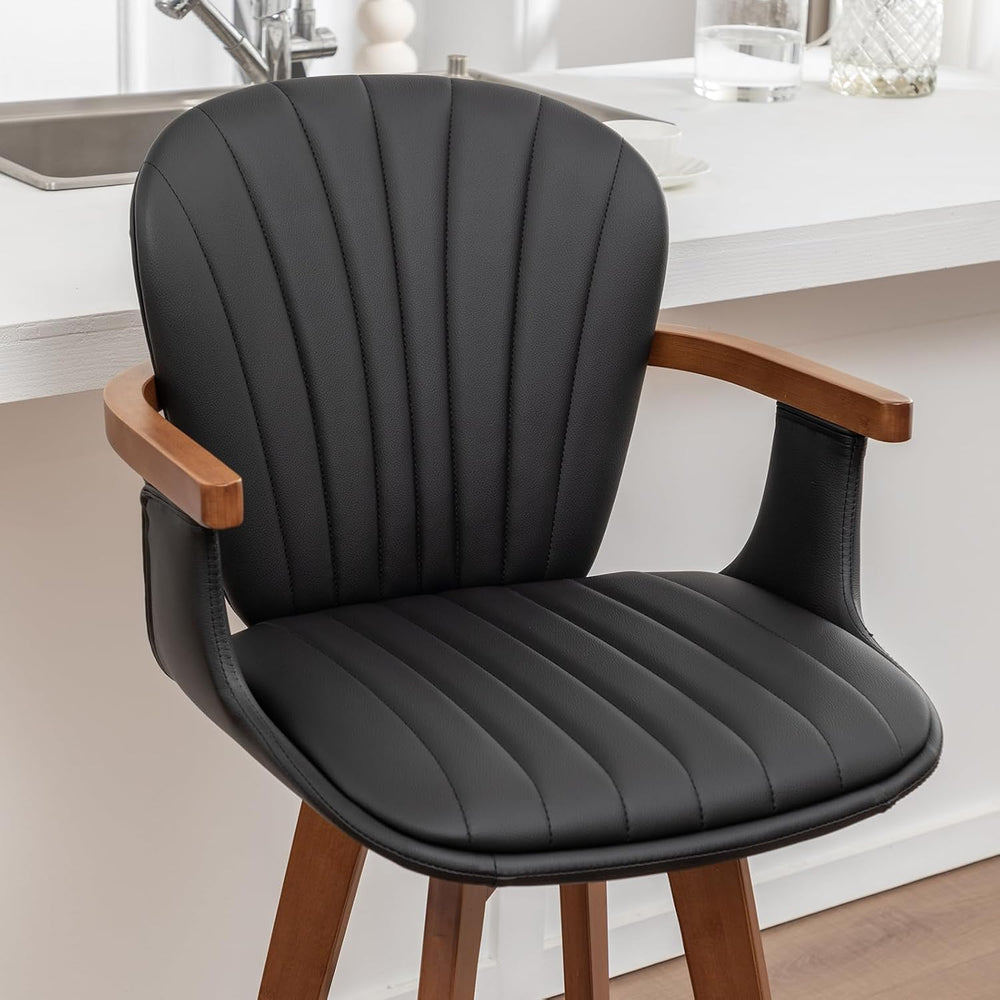 LUNLING 30” Bar Height Stools,Mid Century Modern Bar Stools,Black PU Leather ...