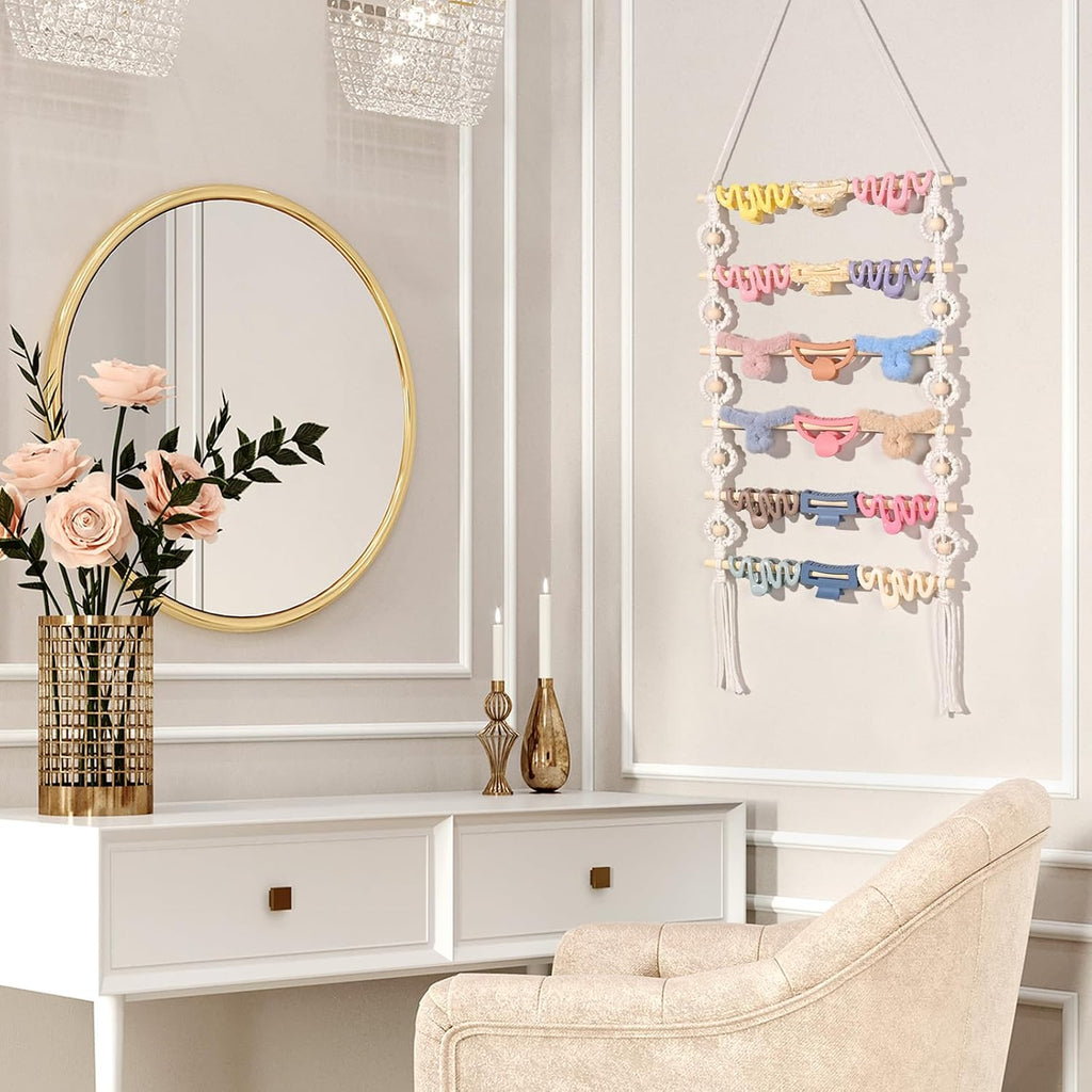 SNOWSTAR Macrame Hair Claw Clip Organizer,Hanging Hair Clip Holder and Storage for Women Girls,Claw Clip Hanger Home Decor for Wall,Door,Closet