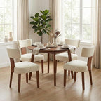 Dining Chairs Set of 4, Upholstered Fabric Kitchen Chairs with Solid Wood Legs, Modern Mid Century Accent Side Chairs for Dining Room Living Room, Ergonomic Comfort White(White, Set of 4)