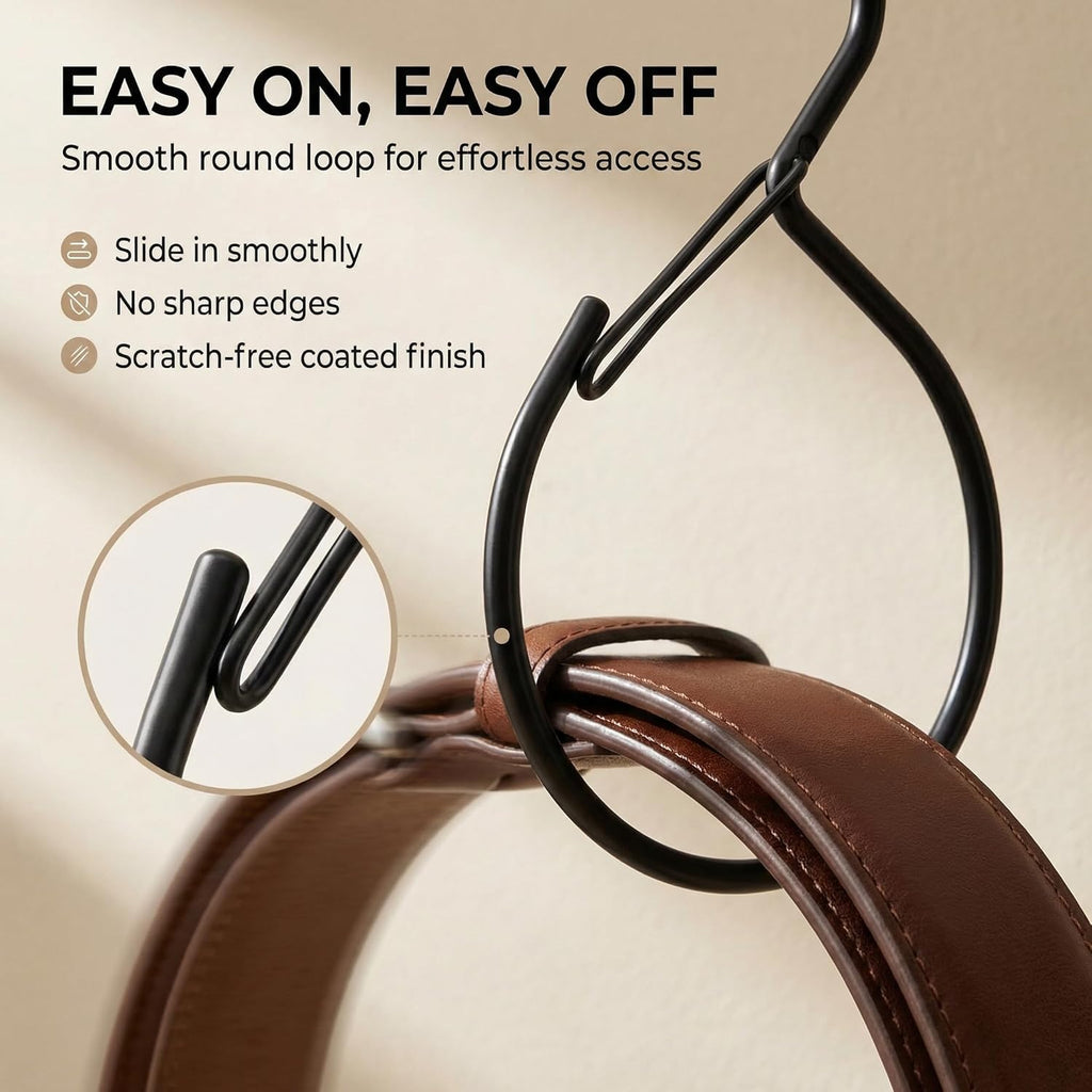 Scarf Hangers and Holder for Closet, 4 Pack Rust-Resistant Belt Hooks for Closet, S-Shaped Metal Belt Organizers, 15 lbs Heavy-Duty, Black, with 4 Lavender Sachets
