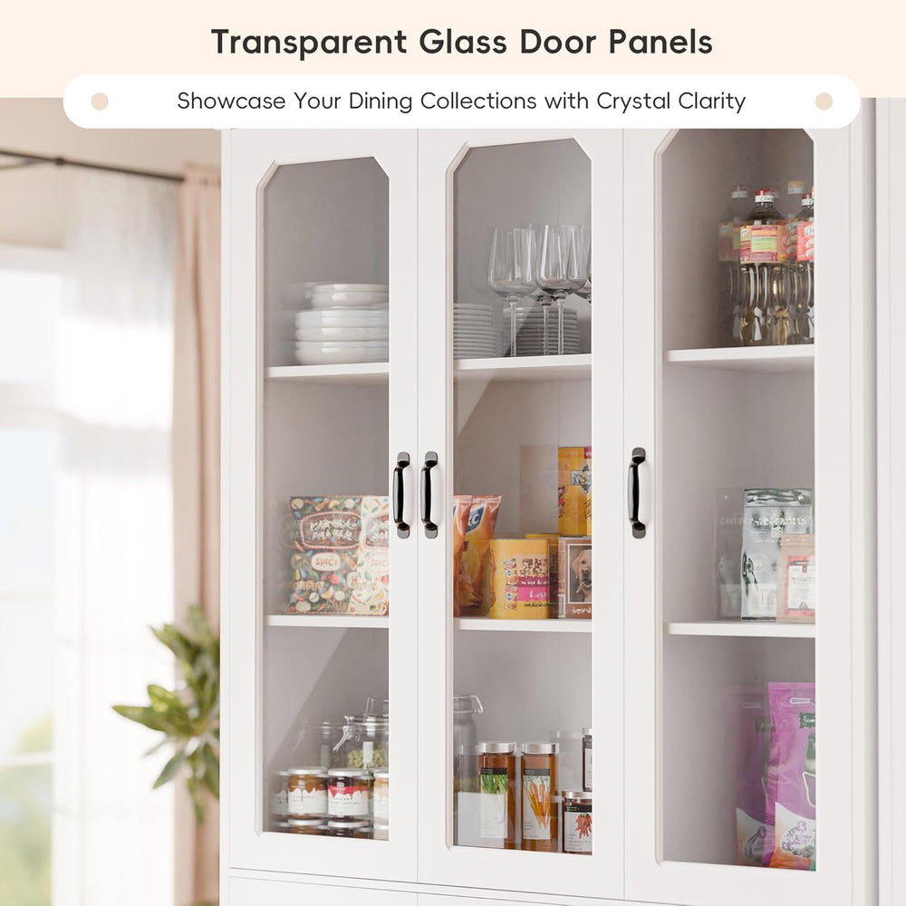 MU 78.7" Tall Kitchen Pantry with 3 Glass Doors, Freestanding China Cabi...
