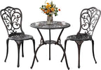 Outdoor Bistro Set 3 Piece Patio Bistro Set with Umbrella Hole, Weather Resistant Bistro Table and Chairs Set of 2 for Porch Garden, Bronze