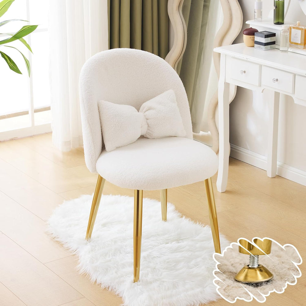 VINGLI Boucle Girls Vanity Chair with Back & Pillow,Cute Small Cozy Desk ...