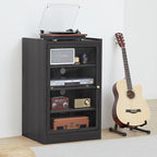 LEVNARY Media Cabinet with Door, Black 5-Tier Stereo Cabinet with Adjustable Shelves, AV Media Storage Shelf with Cable Management, Audio-Video Rack Stand for Living, Gaming, Recording Room (Black)