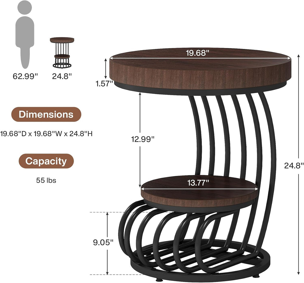 Tribesigns Round End Table, 2-Tier Farmhose Wood Side Table with Shelf Storag...
