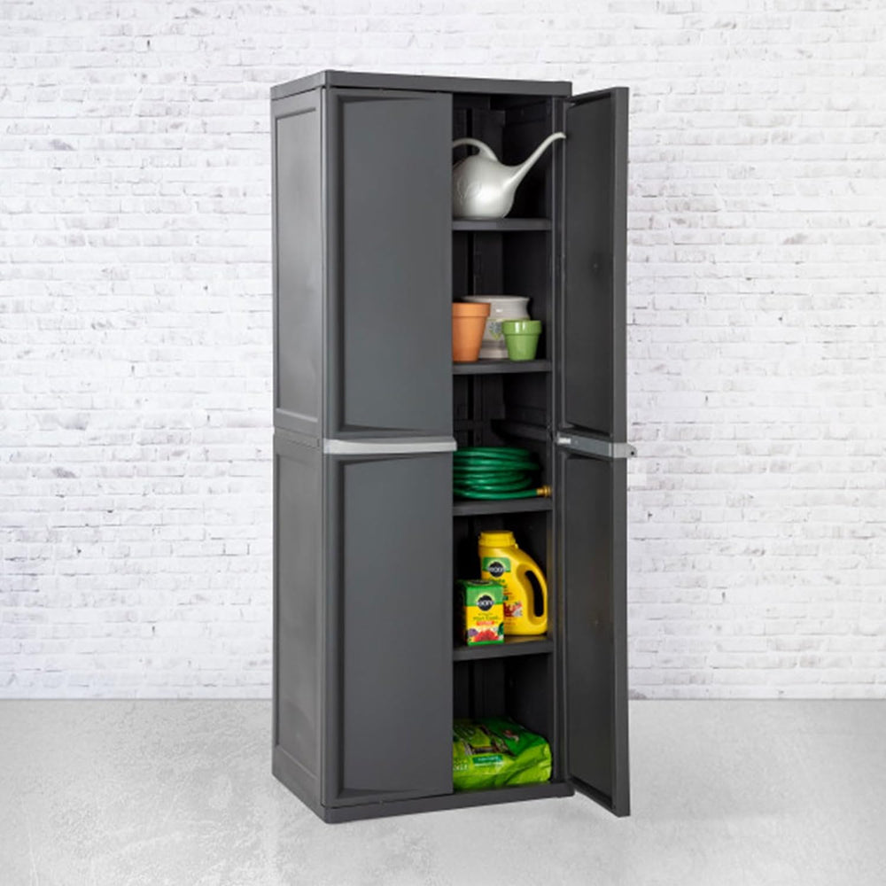 Sterilite 4 Shelf Cabinet, Lockable Utility Storage w/ Adjustable Shelves, Gr...