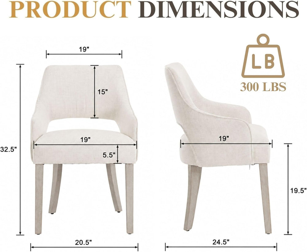 Dining Chairs Set of 2 Linen Upholstered Accent Kitchen Chair with Hollow Bac...