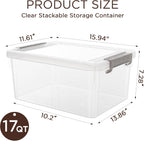17QT Plastic Storage Bins with Lids, 5Packs Stackable Containers | Large Clear Storage Box with Durable Latching Organizing for Garage,Closet,Kitchen