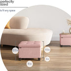 STORAGEBUD Storage Ottoman Cube with Small Bin, 16-in Square Ottoman with Storage for Living Room and Bedroom, Small Ottomans Foot Rest, Fabric Foot Stools Ottomans Max 330lbs, Pink
