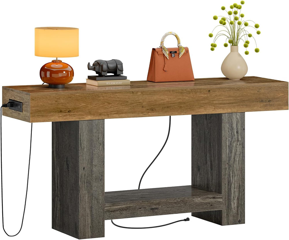63" Entryway Table with Smart RGB Lights and Charging Station, Narrow Co...