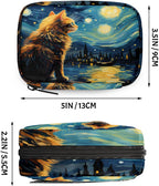 Oil Painting Starry Sky Cat Pill Organizer Travel Medicine Case with Zipper Daily Vitamin Storage Bag Portable 8 Slot Weekly Pill Box Supplement Holder for Home Office Gym Travel