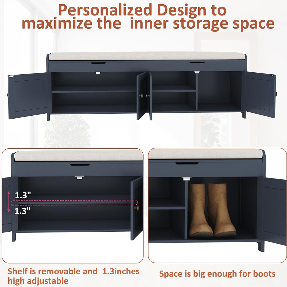 HOMEFORT 54.4" Shoe Bench with Lift Top Storage, Entryway Bench with Cus...