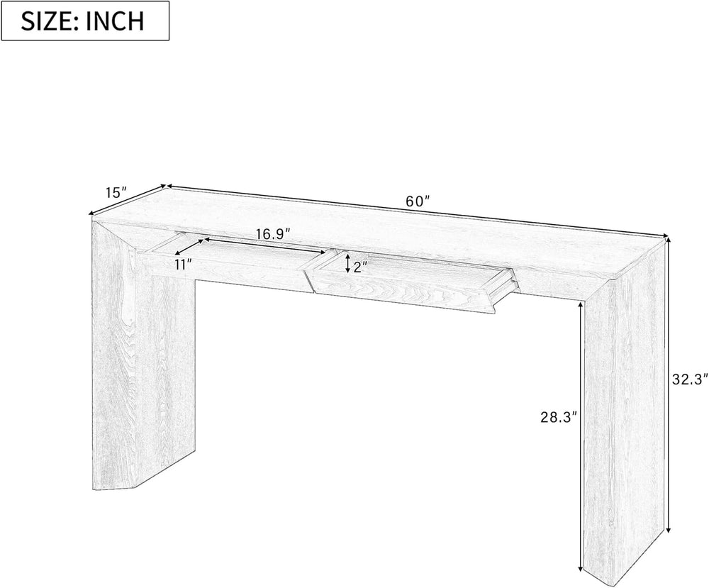 LKTART 60" Modern Farmhouse Console Table with 2 Drawers, Sofa Table Beh...