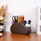 Remote Control Holders Organizer Box with 5 Compartment PU Leather Multi-functional Office Desk Storage Caddy Store Tv Remote for Media Player,Brush,Pencil,Glassees&Office Supplies (Triangle print)