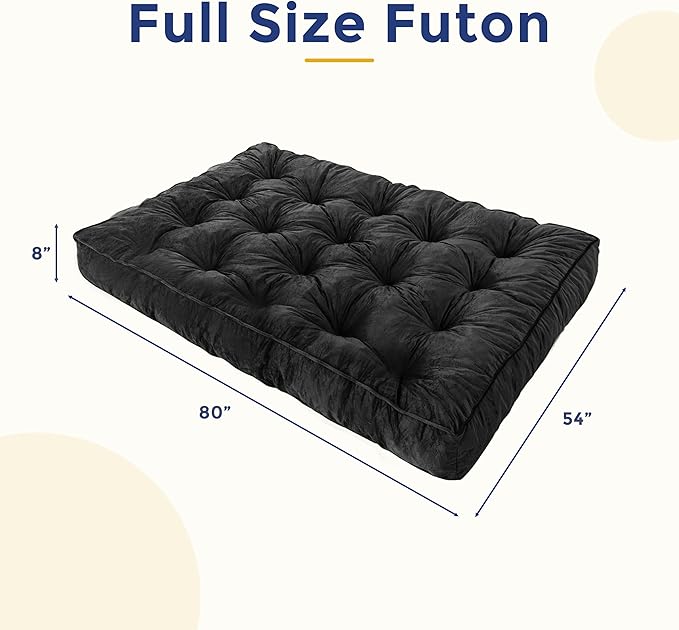 MAXYOYO 8" Futon Mattress, Full Size Extra Thick Futons Sofa Couch Bed for Adults, Velvet Floor Mattress Shredded Foam Filling (Frame Not Included)