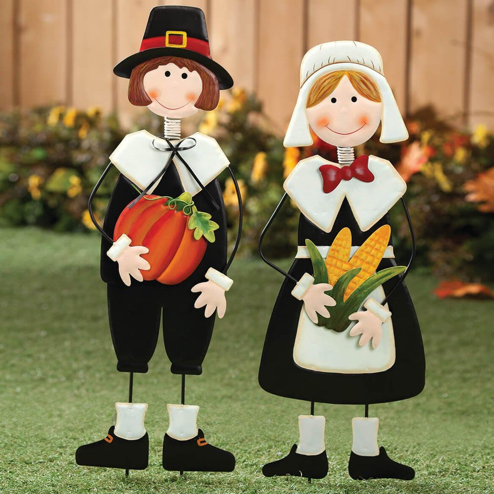 Miles Kimball Pilgrim Boy and Girl Metal Lawn Stakes Set by Maple Lane Creati...