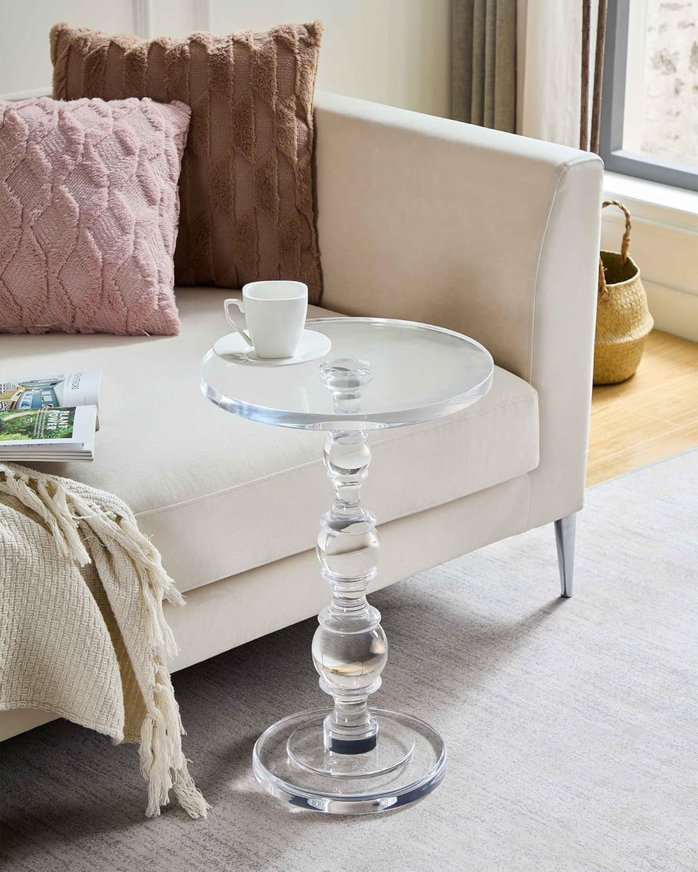 Acrylic End Table Set of 2, 16" x16" x 23" Modern Pedestal Acr...