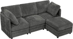 86” 4-Seater Chenille Modular Couch w/Adjustable Backrest, Grey | Upholstered L-Shape Sectional Sofa with Removable Ottoman, Convertible Sleeper Sofa with Storage Seats for Living Room