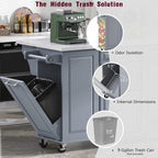Merax 50.7" Kitchen Island with Storage Tilt Trash Can Cabinet and Pull Out Cabinet Organizer, Rolling Kitchen Island on 5 Wheels with Drop Leaf, 2 Drawers, 1Door for Dining Room, Grey+Blue