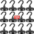 DIYMAG Black Magnetic Hooks, 120 LB Heavy Duty Strong Magnets with Hook, Rare Earth Neodymium Magnet for Cruise Cabins Ship Essentials 12 Packs