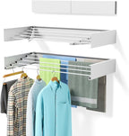 ZMBESUP Wall Mounted Clothes Drying Rack, 31.5" Foldable Collapsible Laundry Rack, Heavy Duty 60 lb Capacity Hidden Space Saver, Includes Wall Template for Laundry Room Indoor Outdoor Balcony (White)