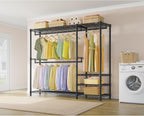 VIPEK V2 Plus Heavy Duty Clothes Rack, Portable Metal Clothing Racks with 4 Tiers Adjustable Wire Shelving & 3 Hanging Rods, Freestanding Closet Rack, Max Load 886LBS, Black