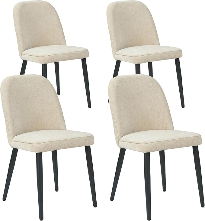 Upholstered Dining Chairs Set of 4, Chenille Mid Century Modern Fabric Dining Room Chair High-Back Padded Kitchen Chairs with Padded Seat and Metal Legs for Kitchen Dining Room Restaurant Cafe, Beige