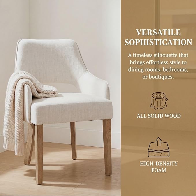 Linen Dining Chairs Set of 6, Upholstered Farmhouse Kitchen Chair Accent Chairs Side Chair with Wood Legs for Living Room/Dining Room/Bedroom/Restaurant, Upgraded Size, Cream