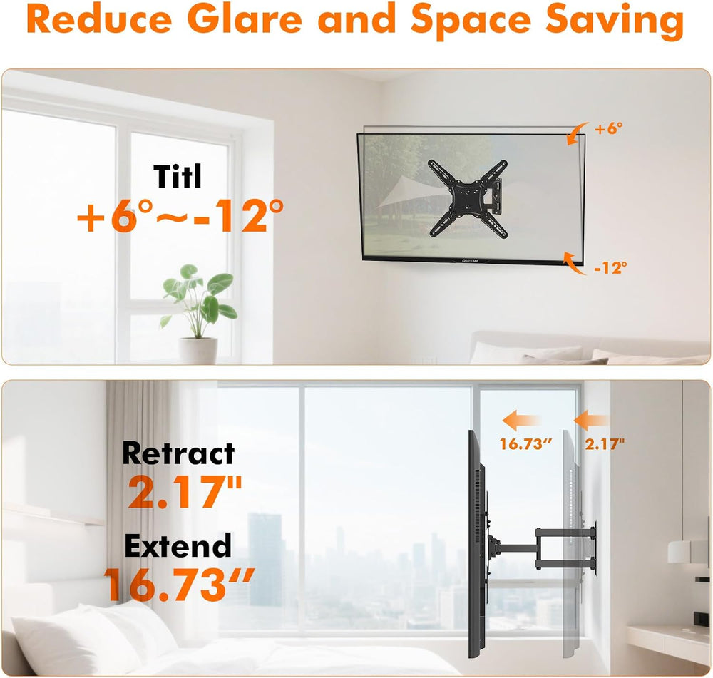 GRIFEMA Full Motion TV Wall Mount for 26-65 in TVs or Monitor, Swivel Tilt | ...
