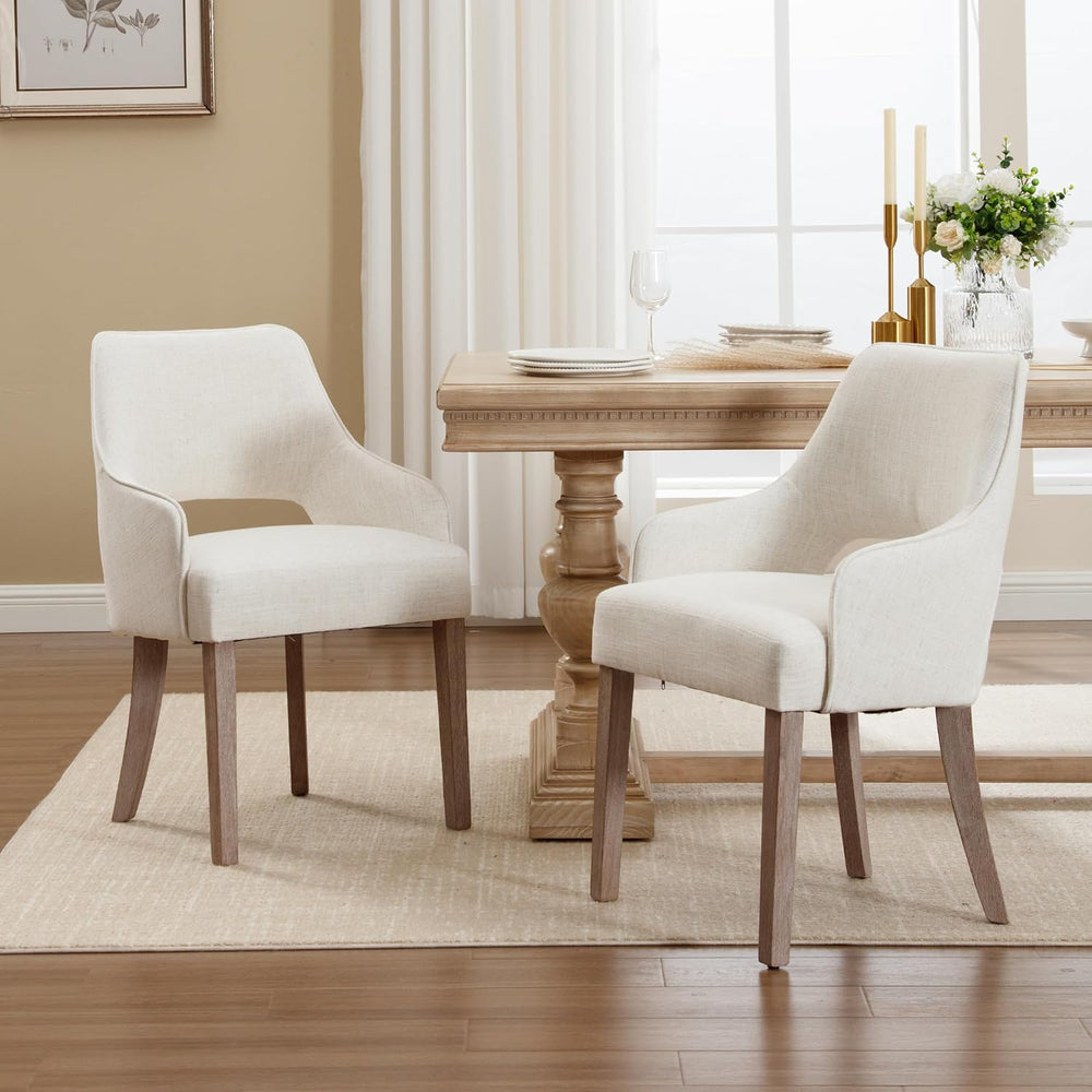 Dining Chairs Set of 2 Linen Upholstered Accent Kitchen Chair with Hollow Bac...