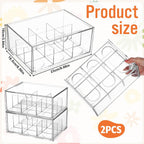 2 Pack Acrylic Tea Bag Organizer, 9 Grids Clear Tea Bag Holder, Stackable Teabag Holder Organizer, Clear Acrylic Teabag Drawer Holders for Countertop, Cabinet, Kitchen, Counter