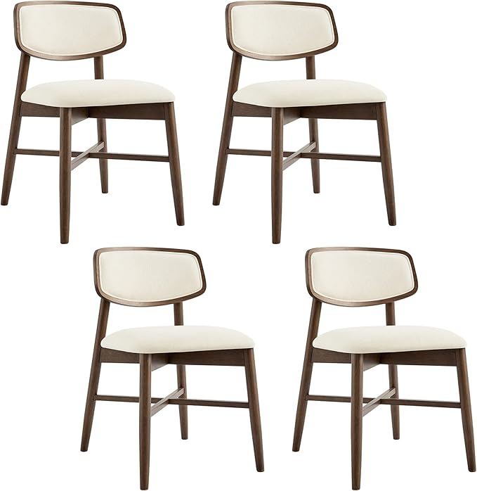 CHITA Wooden Dining Chairs Set of 4, Mid Century Modern Dining Room Chair, Natural Solid Wood Frame Kitchen Chairs, for Dining Room, Kitchen, Living Room (Upholstered Seat, Walnut)