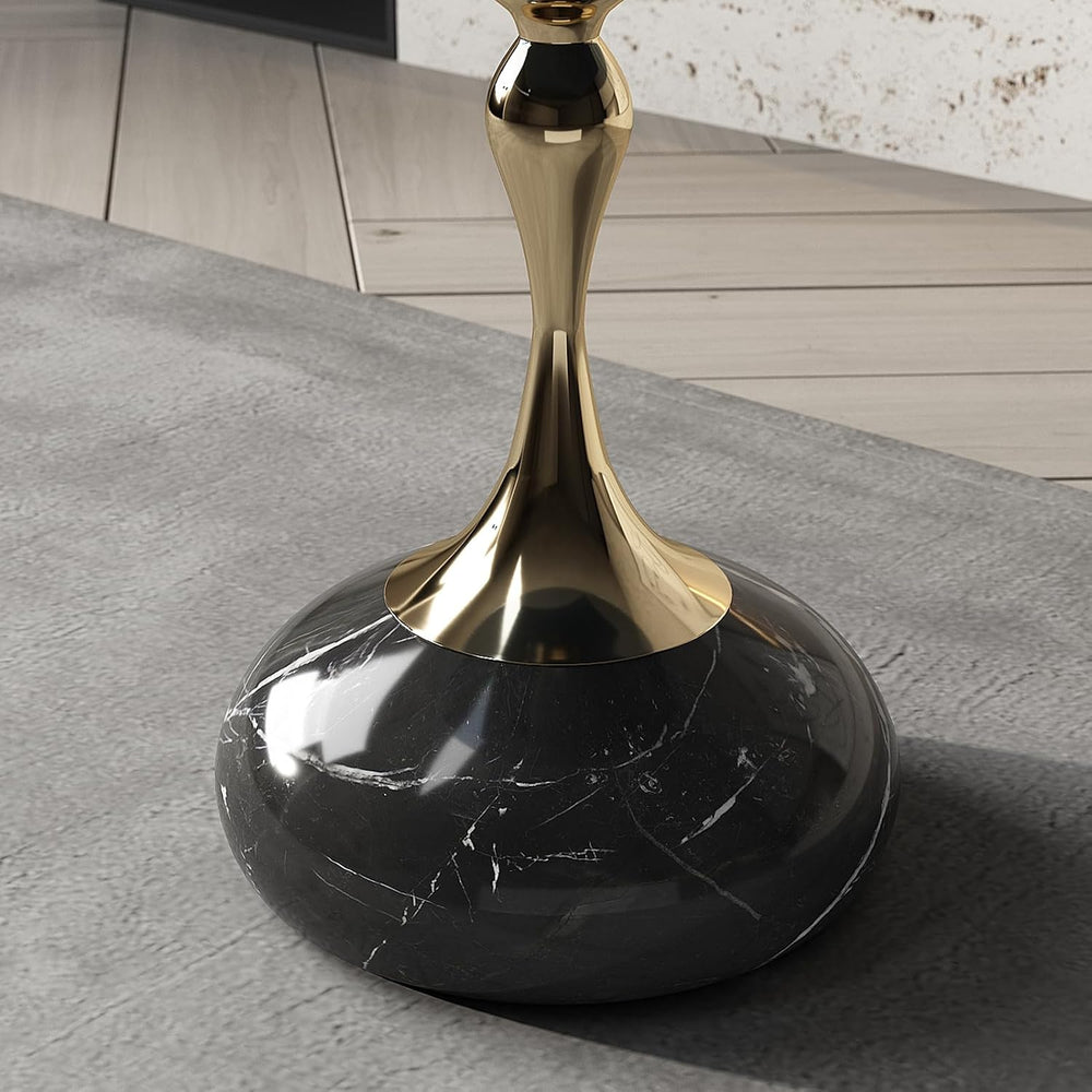 Lartis 10mm Gray Tempered Glass Side Table with Marble-Finish Base & Nano...