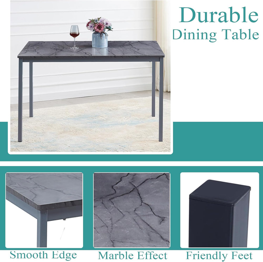 5-Pieces Dining Room Set for 4 Marbled Dining Table with Chairs Retangular Ki...