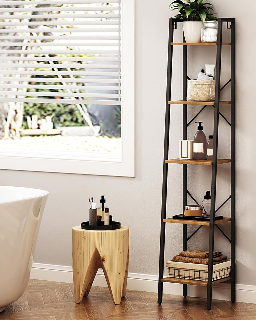 Hzuaneri Ladder Shelf, Bookshelf Bookcase, Freestanding Corner Storage Shelve...