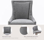 Gray Dining Chairs Set of 4, Kitchen & Dining Room Chairs, Fabric Upholstered Dinning Chairs, Sillas De Comedor, Nailhead Trim, Wood Legs (Grey, 4 Pcs)