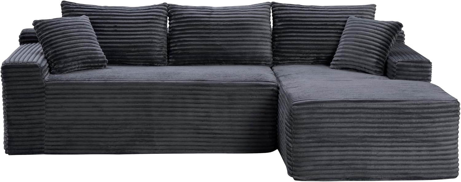 Grey Oversized Sectional Boneless Couch for Living Room. Right Face Chaise | L shaped modular sofa, Cloud soft cushion with foam, Breathable pet-friendly, Side storage pocket, No assembly required.