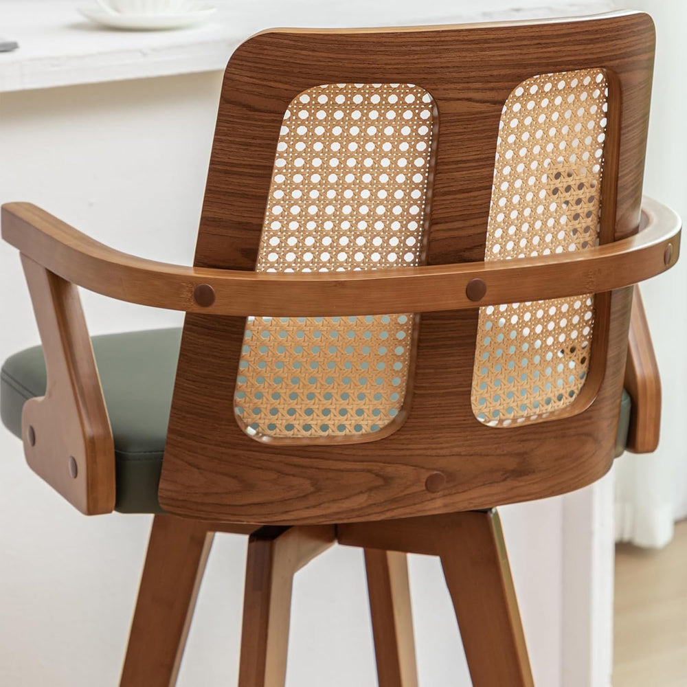 Swivel Counter Stools with Arms, Kitchen Island Stools with Rattan Back | Wal...